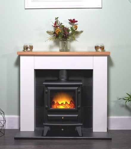 Electric fire stove oak white - stove,