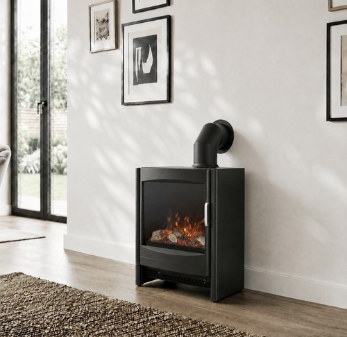 Black electric stove fire - stove,