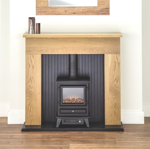 Electric fire stove oak mantle - electric,