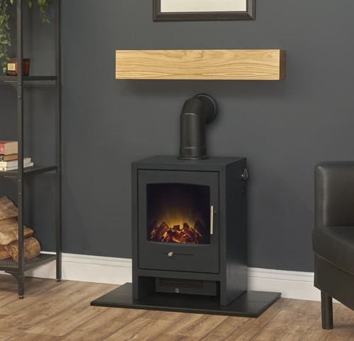 Black electric stove fire oak - electric,