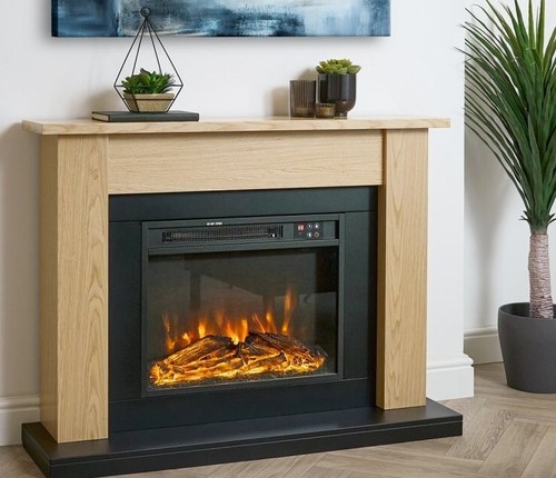 Electric fire oak fireplace - fire,
