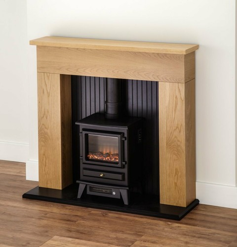 Electric fire stove oak mantle - stove,