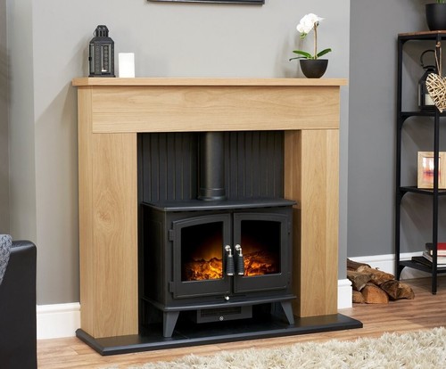 Electric fire stove oak black - fire,