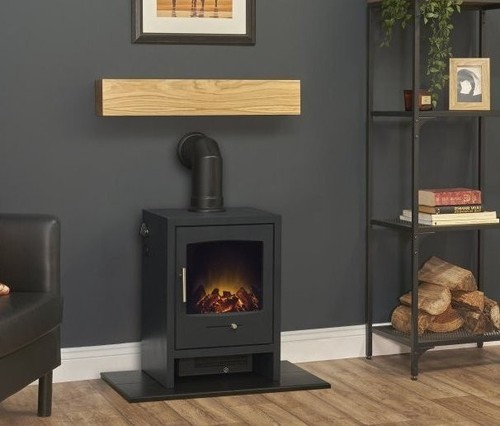 Black electric stove - stove, oak