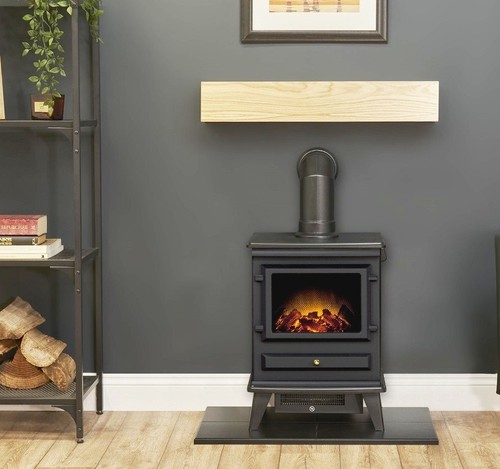 Black electric stove fire - fire, oak