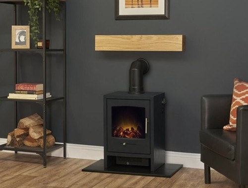 Black electric stove fire oak - fire,